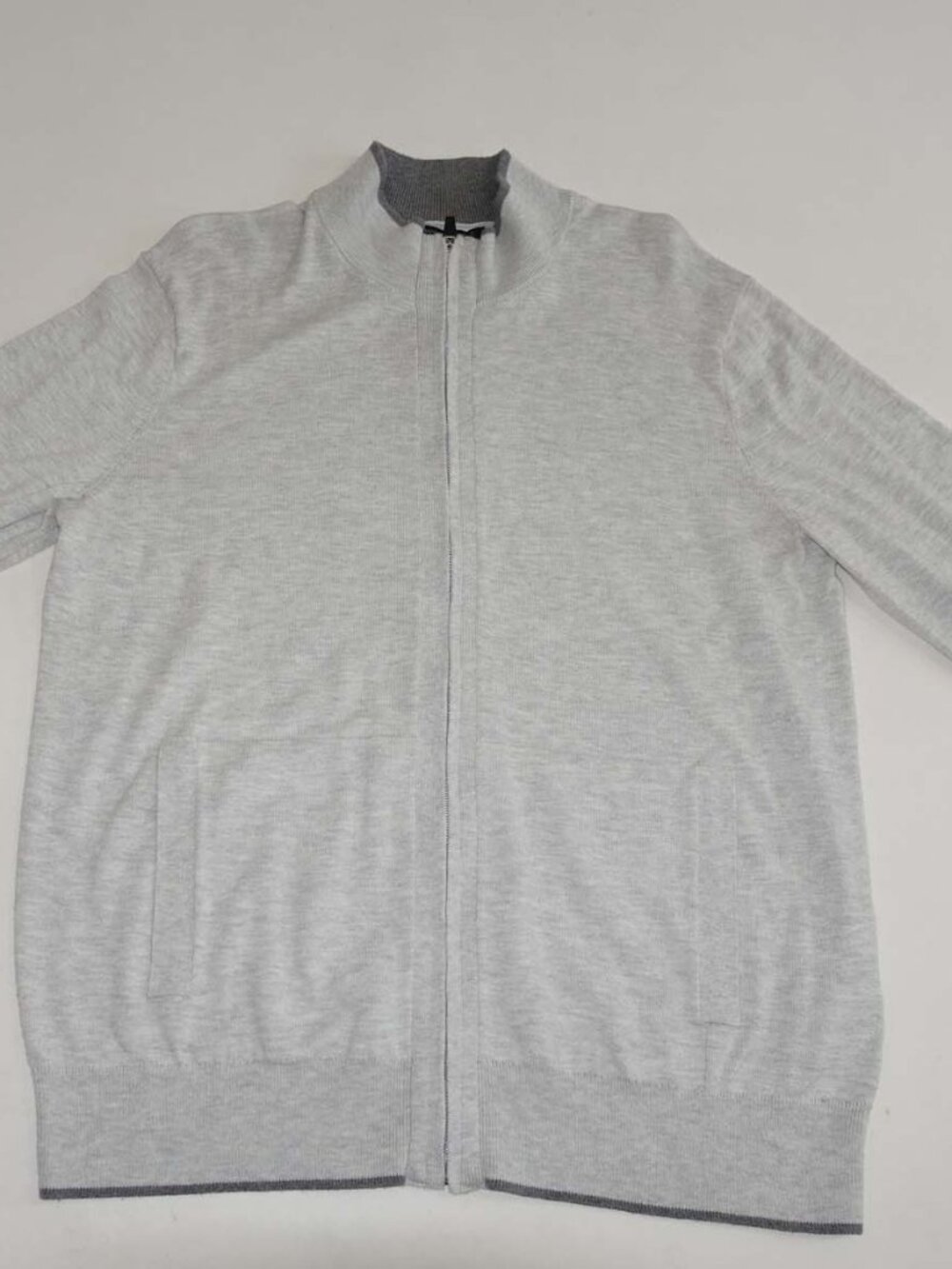 Banana Republic Men's Full Zip Front Sweater Large Light Gray Cotton Blend L